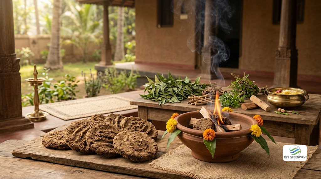 Cow dung cakes for traditional Ayurvedic fumigation practices