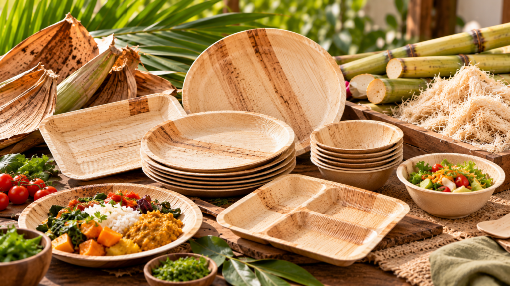 Sustainable tableware made from areca palm leaf and bagasse