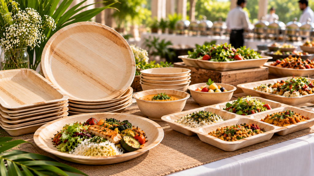 Areca palm leaf tableware for catering and food-servi